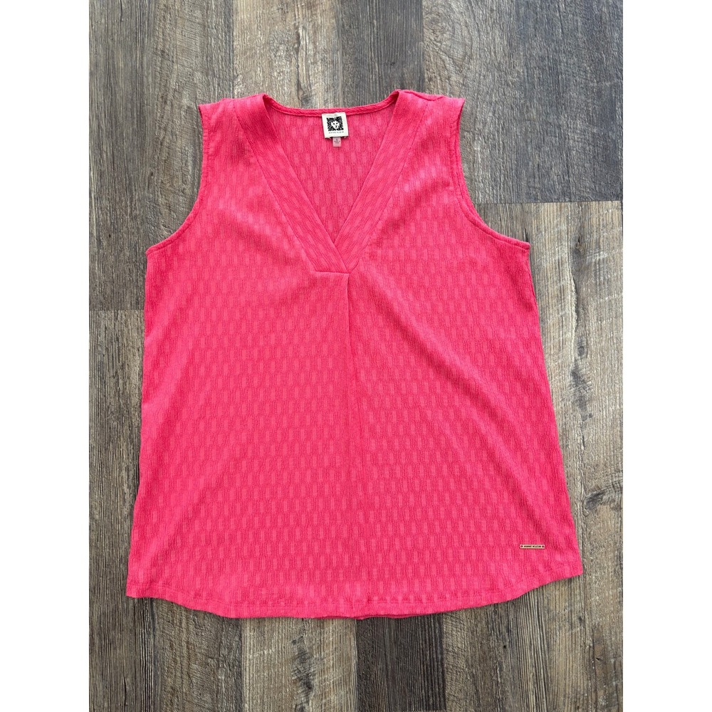 Anne Klein Pink Sleeveless V-Neck Textured Blouse Tank Top Womens Size S